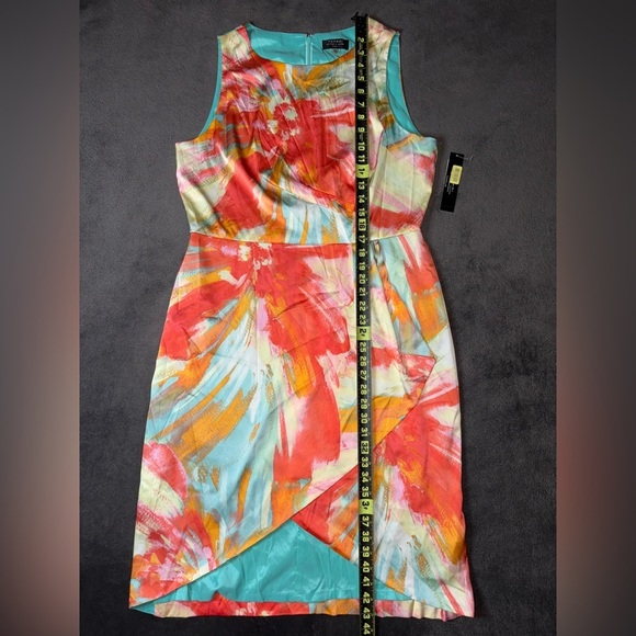 Tahari ASL NWT Nordstrom Size 14P Pink Blue & Orange Spring Office Midi Dress - Picture 2 of 10